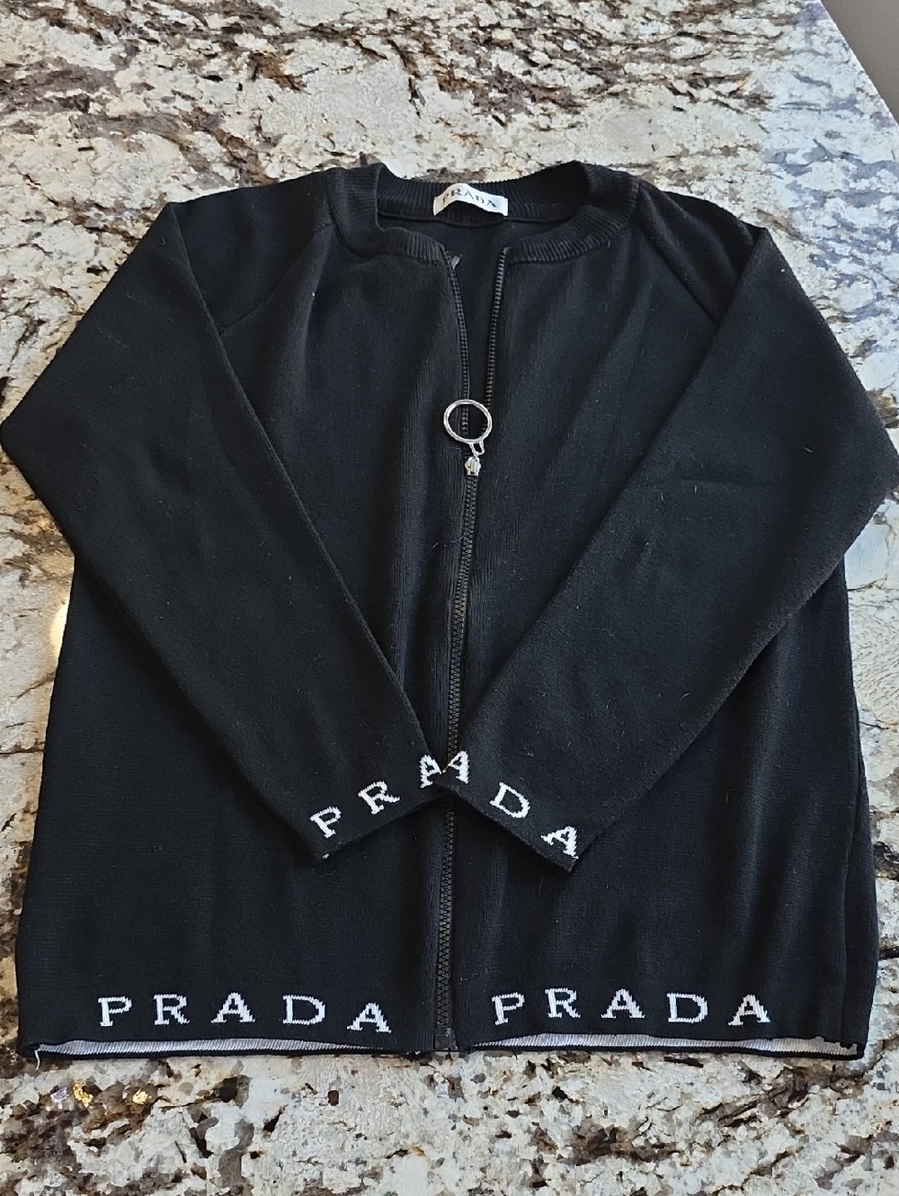 Prada Black Cardigan with White Logo Trim